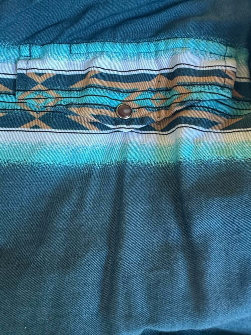 Roper Men's Dark Teal Cyan White Beige Pearl Snap Men's LS Button Front Shirt La - Picture 5 of 7